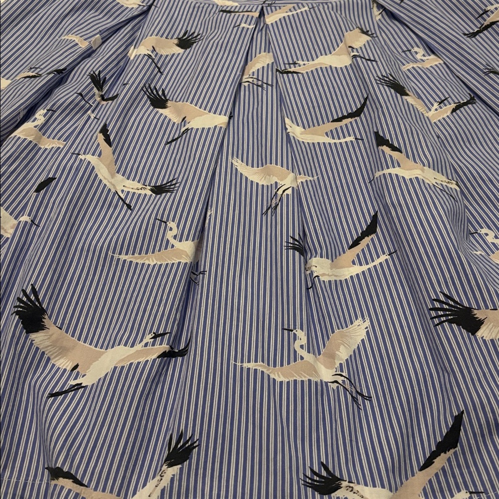 Who What Wear blue & white striped pleated midnskirt SZ 16 A-line w/crane bird - Picture 7 of 11